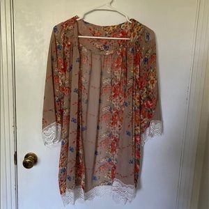 Floral Cardigan with Lace Detail